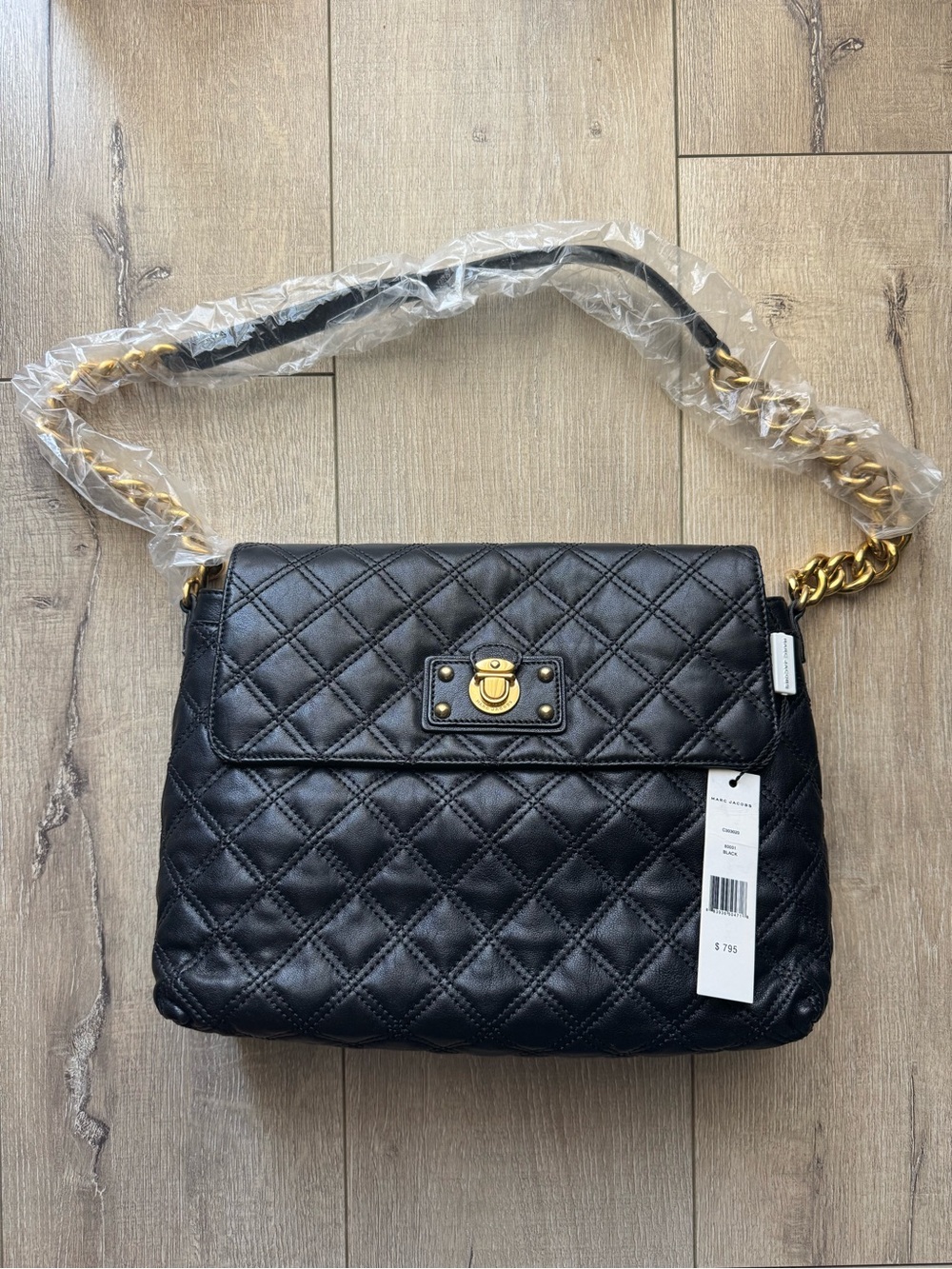Marc Jacobs Black Quilted Leather Shoulder Bag Gold Chain NWT